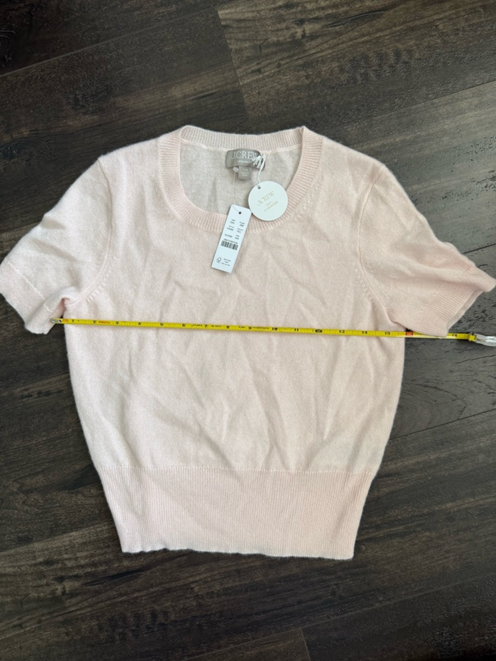 J. Crew Pale Pink NWT Shrunken Short-Sleeve Crop Top 100% Cashmere - Picture 3 of 8
